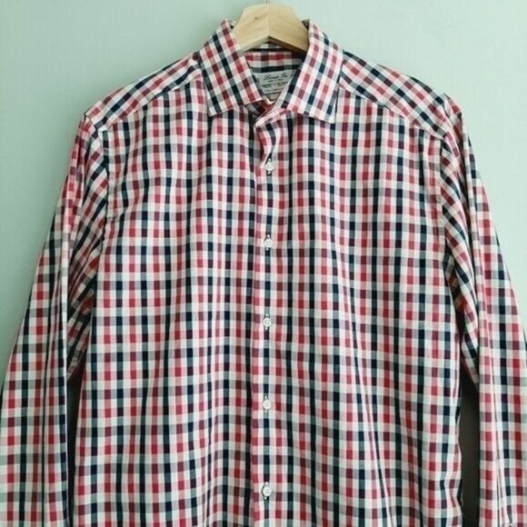 LINEA IN | Italy Button Down Dress Shirt Plaid 2-Ply Mens Sz 36/16 - Picture 3 of 11